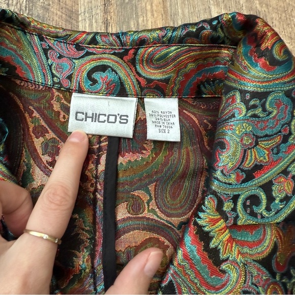 Chico’s Silk Paisley Print Button Shirt Size 2 - Picture 2 of 11